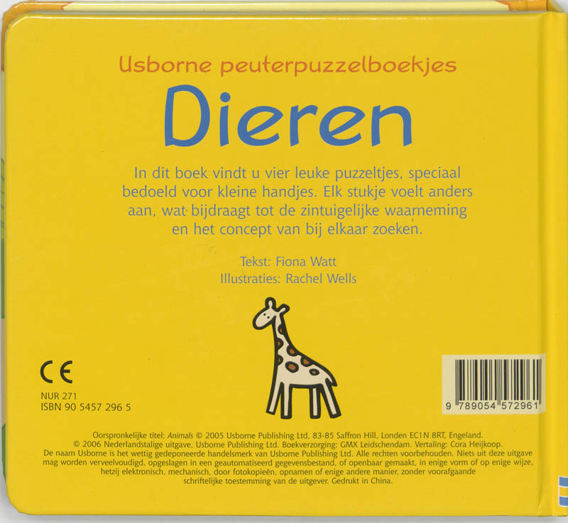 Dieren peuterpuzzelboek achterkant