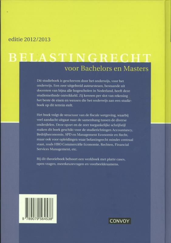 Belastingrecht voor Bachelors en Masters 2012/2013 achterkant