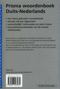 Prisma woordenboek Duits-Nederlands / Pocket woordenboeken achterkant