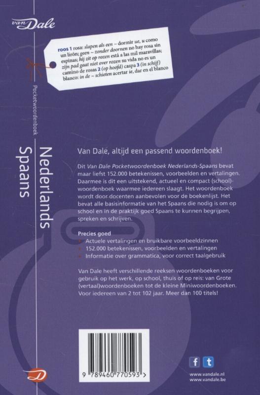 Van Dale pocketwoordenboek - Van Dale pocketwoordenboek Nederlands-Spaans achterkant