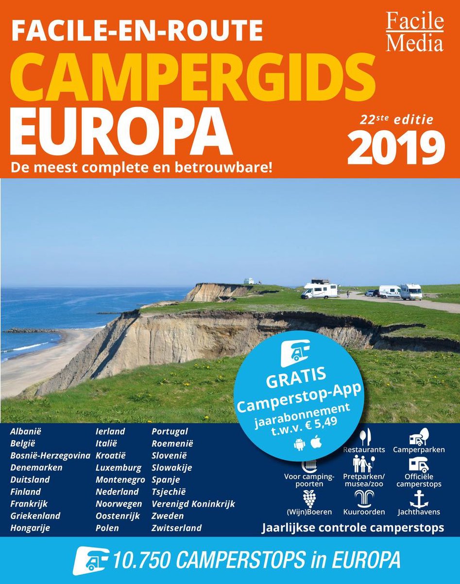 Facile-en-Route Campergids 2019, 10.750 camperplaatsen in Europa