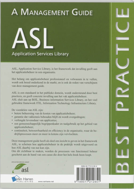 ASL a management guide / Nederlandse editie / Best practice achterkant