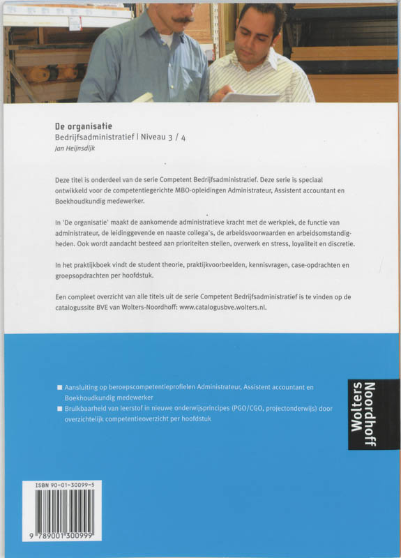 De organisatie Bedrijfsadministratie niveau 3/4 Praktijkboek / Competent achterkant