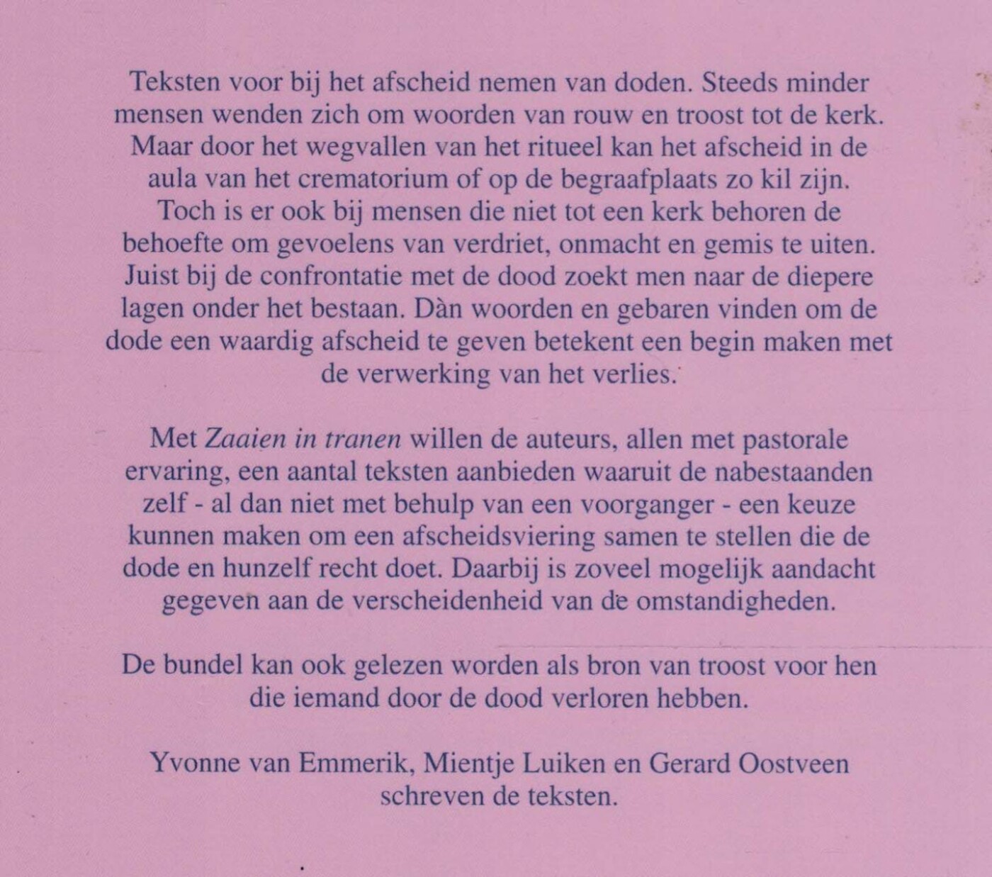 Zaaien in tranen achterkant