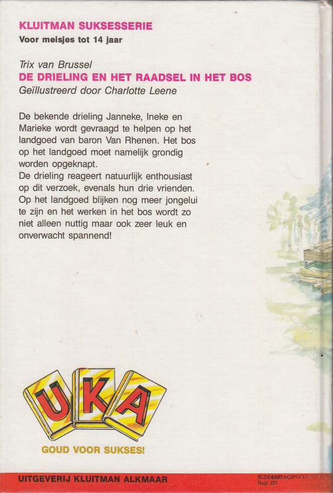 De drieling en het raadsel in het bos / Kluitman suksesserie / 15 achterkant