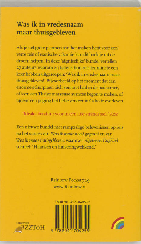 Was ik in vredesnaam maar thuisgebleven / Rainbow pocketboeken / 729 achterkant