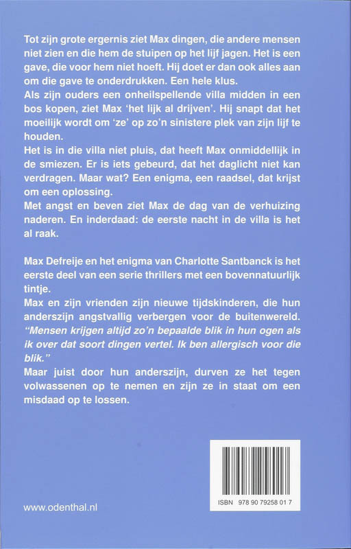 Max Defreije en het enigma van Charlotte Santbanck / Enigma / 1 achterkant