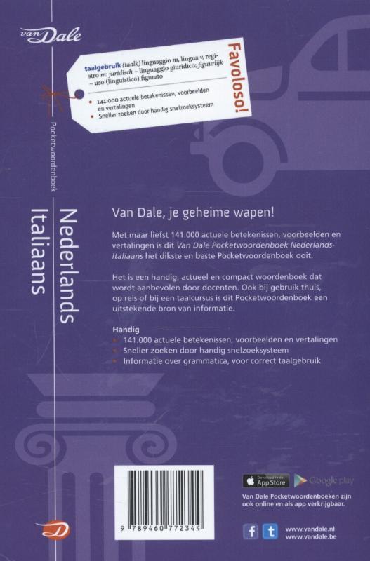 Van Dale pocketwoordenboek Nederlands-Italiaans / Van Dale pocketwoordenboek achterkant