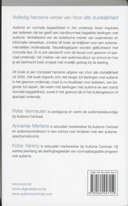 Autisme en normale begaafdheid in het onderwijs achterkant