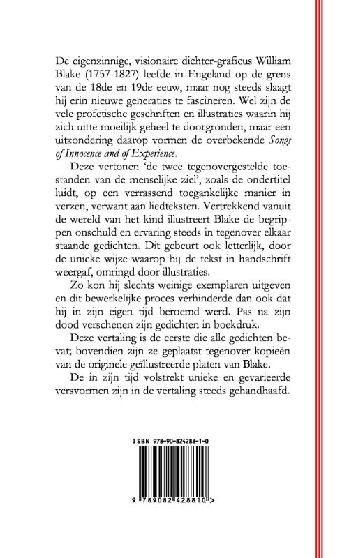 Verzen van onschuld en van ervaring achterkant