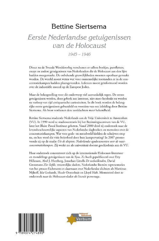 Eerste Nederlandse getuigenissen van de Holocaust achterkant