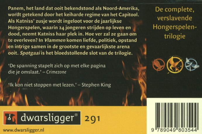 De hongerspelen ; Vlammen ; Spotgaai / De Hongerspelen achterkant