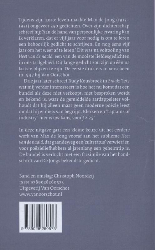 Heet van de naald en andere gedichten achterkant