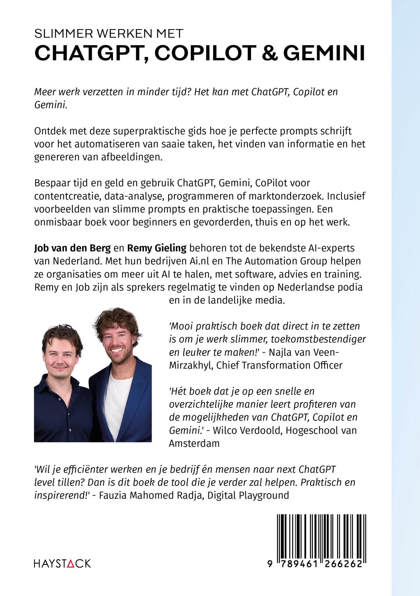 Slimmer werken met ChatGPT, Copilot en Gemini achterkant