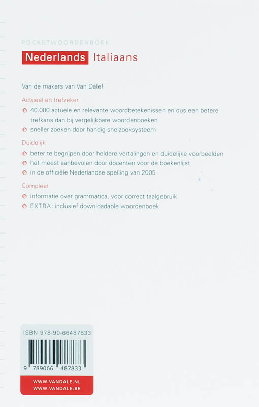 Van Dale Pocketwoordenboek Nederlands-Italiaans achterkant