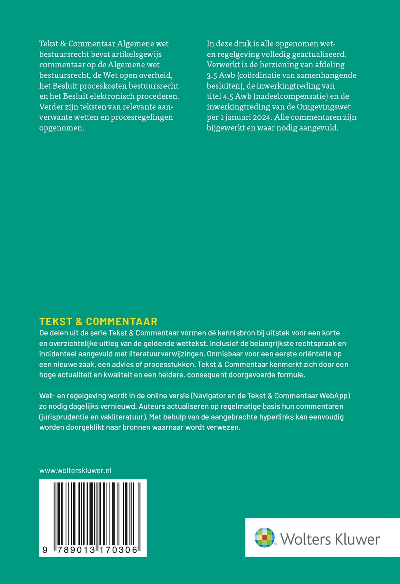 Algemene wet bestuursrecht / Tekst & Commentaar achterkant