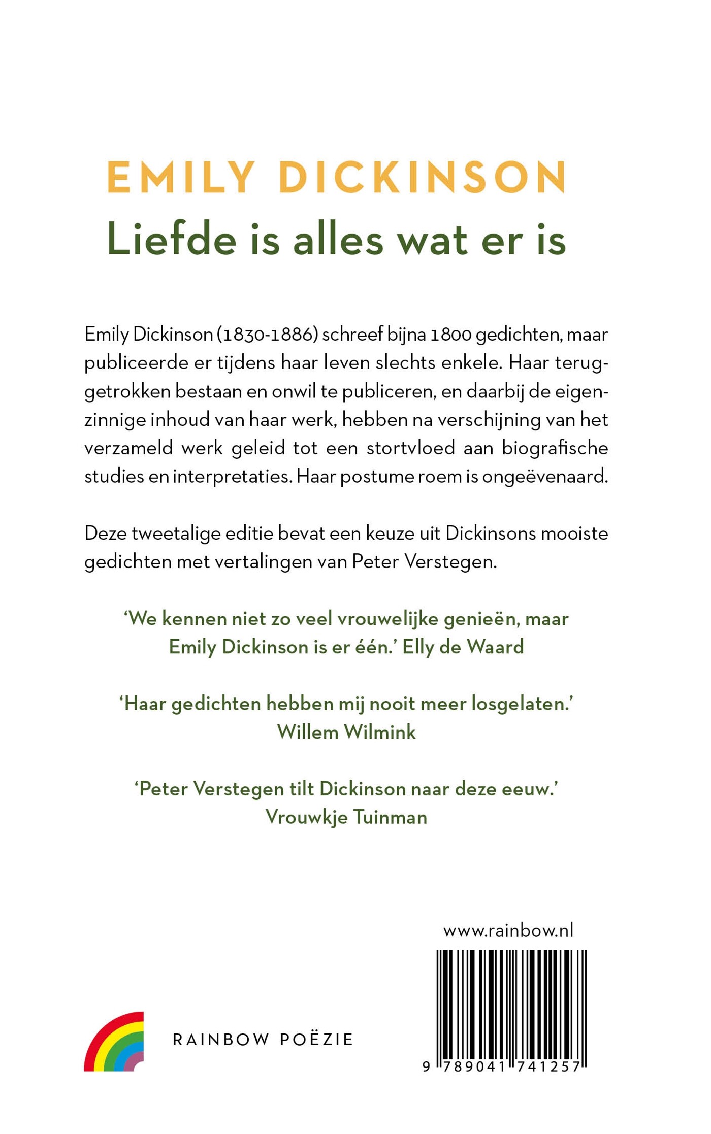 Liefde is alles wat er is / Rainbow poëzie achterkant