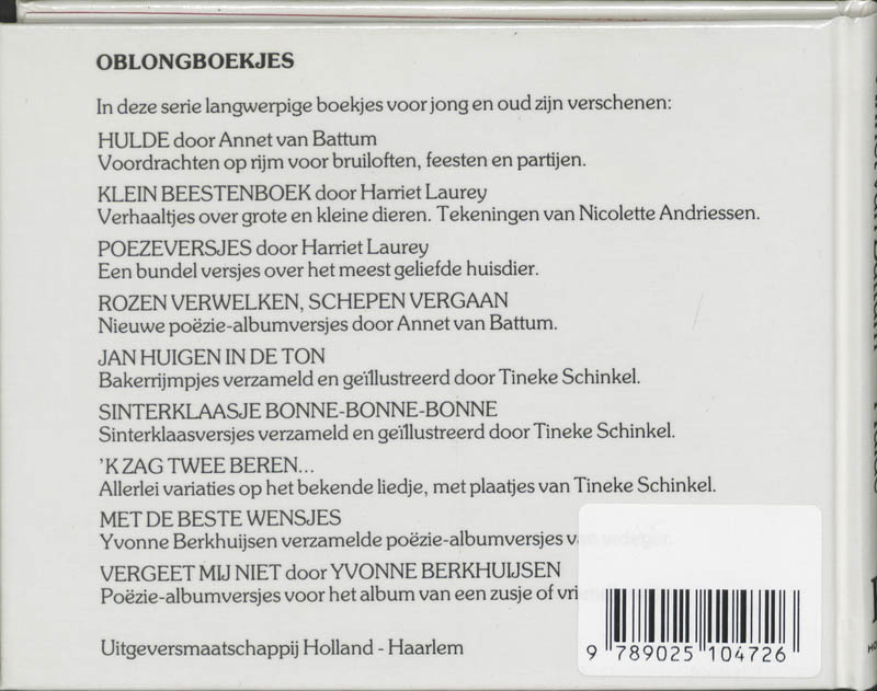 Hulde / Oblongboekjes achterkant