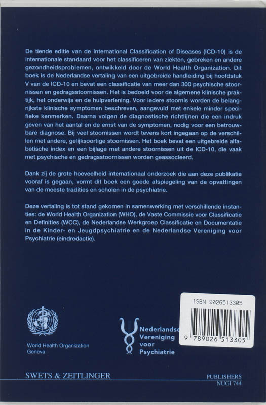 De ICD-10 classificatie van psychische stoornissen en gedragsstoornissen achterkant