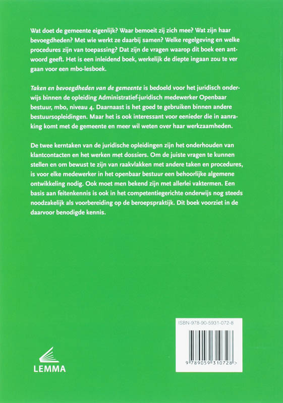 Taken en bevoegdheden van de gemeente / BVE-reeks achterkant