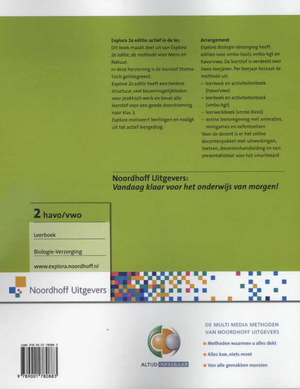 Explora - Biologie verzorging Havo vwo deel 2 Leerboek Explora  - Biologie verzorging Havo vwo deel 2 Leerboek achterkant