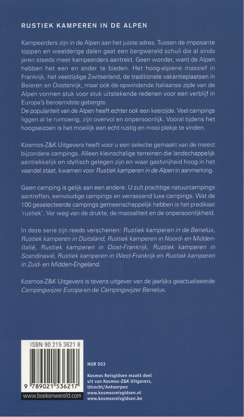 Rustiek kamperen / De Alpen / Kosmos reisgidsen achterkant