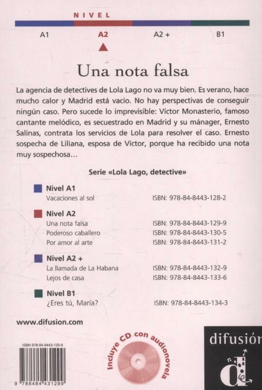 Una nota falsa / A2 / Lola Lago, detective Nivel A2 achterkant