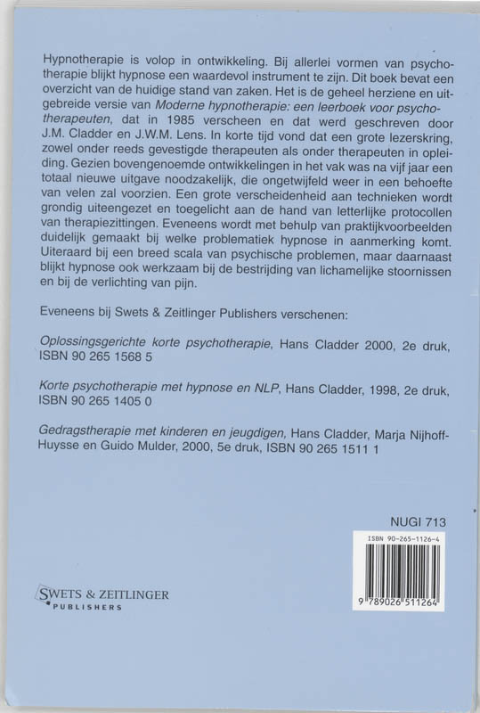 Hypnose als hulpmiddel bij psychotherapie achterkant