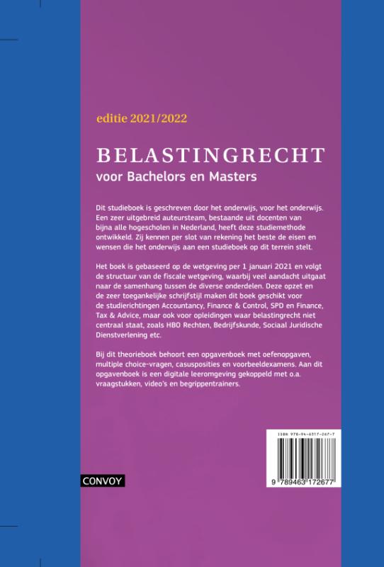 Belastingrecht voor Bachelors en Masters 2021-2022 Theorieboek achterkant