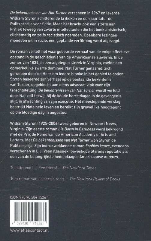 LJ Veen Klassiek  -   De bekentenissen van Nat Turner achterkant