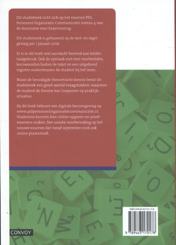 Praktijkdiploma loonadministratie Personeel, organisatie en communicatie, 2016-2017 Theorie-/opgavenboek achterkant