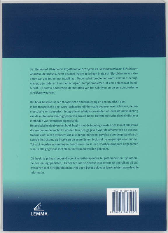 Standaard observatie ergotherapie schrijven en sensomotorische schrijfvoorwaarden achterkant