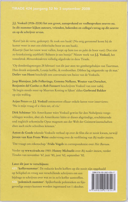 Tirade 424 / 2008 nr 3 J.J.. Voskuil 1926-2008 achterkant