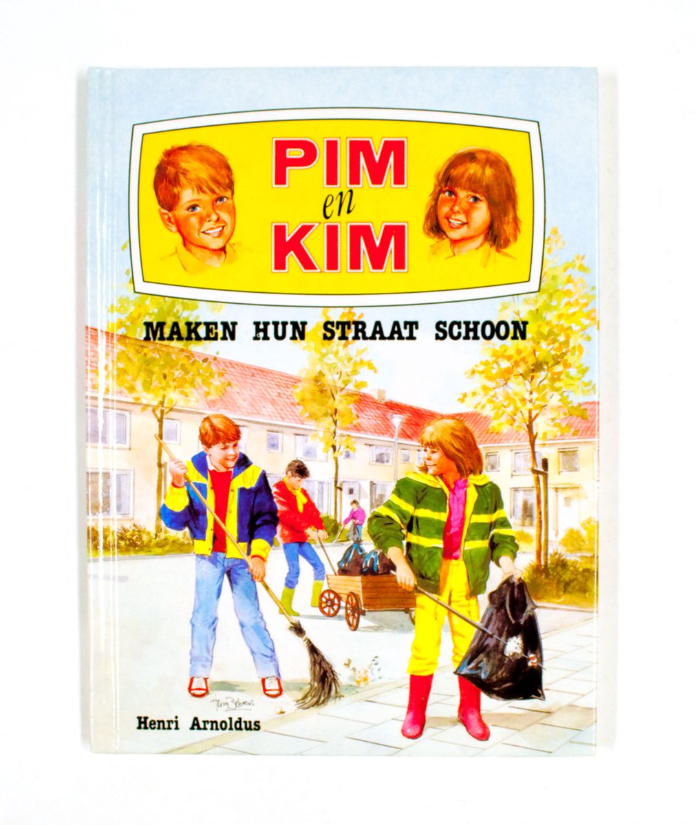 Pim en kim. maken hun straat schoon