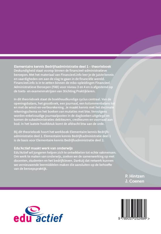 Elementaire kennis Bedrijfsadministratie / 1 / theorieboek / Financieel administratieve beroepen achterkant