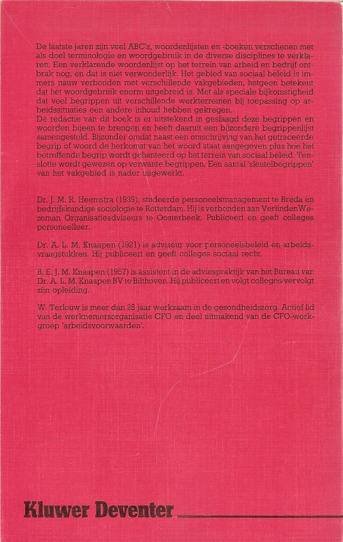 Sociaal beleid in trefwoorden / Monografieën sociaal beleid in bedrijven en instellingen achterkant