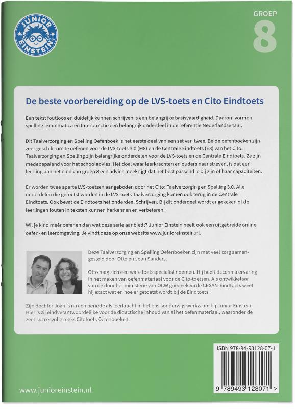 Taalverzorging en Spelling / geschikt voor de LVS-toets 3.0 (M8) en de Cito Eindtoets (E8 / Oefenboek / 1 achterkant