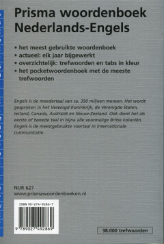 Prisma woordenboek Nederlands-Engels / Pocket woordenboeken achterkant