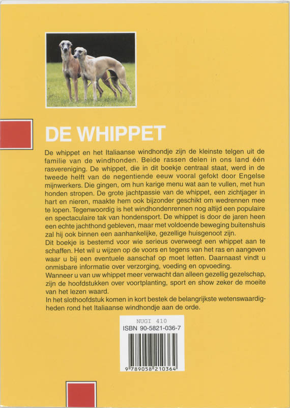 De whippet en het italiaanse windhondje / Over Dieren achterkant