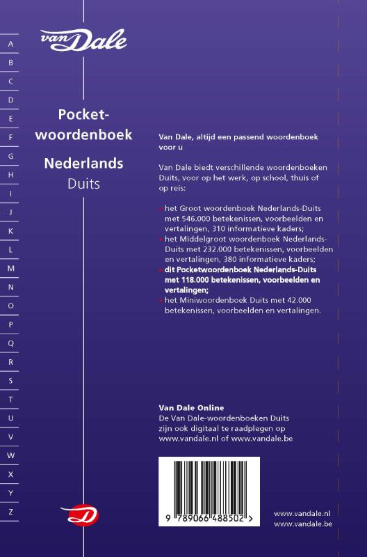 Van Dale Pocketwoordenboek Nederlands-Duits / Van Dale pocketwoordenboek achterkant